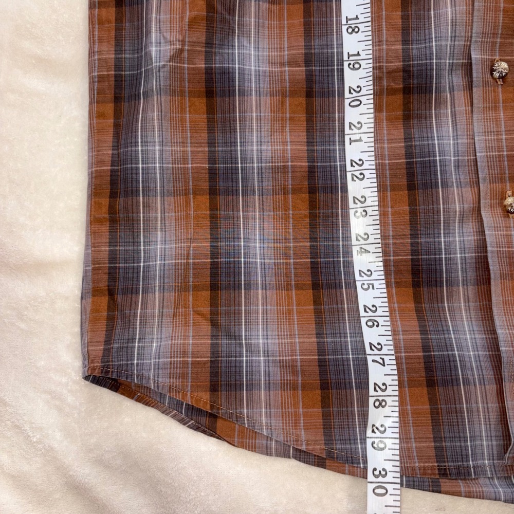 ARIAT Pro Series Button Down Mens Medium Brown Plaid Western Vented Shirt - Picture 13 of 14
